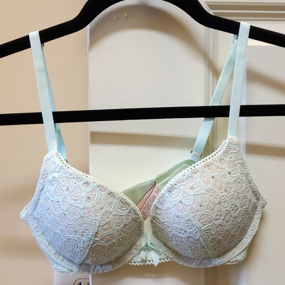 Blue Victoria's Secret bra with rhinestones, size 32B, $15